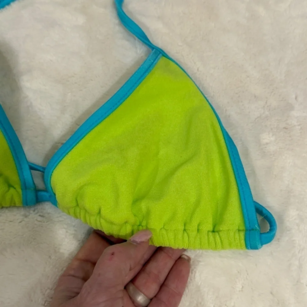 New! Frankies Bikinis Terry Triangle String Bikini Top 31543